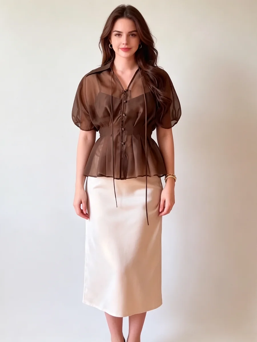 LIMO See Through Chiffon Blouse Tie Collar Puff Sleeve Single Breasted Waist Ruched Flared Hem Top
LIMO See Through Chiffon Blouse Tie Collar Puff Sleeve Single Breasted Waist Ruched Flared Hem Top