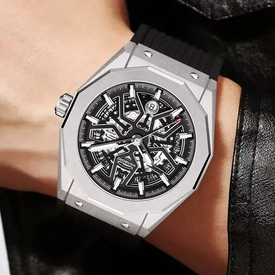 Мужские автоматические часы HANBORO, 42 мм, механические наручные часы, водонепроницаемость 50 м, светящийся циферблат-скелетон с дизайном автомобильного колеса, механизм Miyota 8215
Мужские автоматические часы HANBORO, 42 мм, механические наручные часы, водонепроницаемость 50 м, светящийся циферблат-скелетон с дизайном автомобильного колеса, механизм Miyota 8215