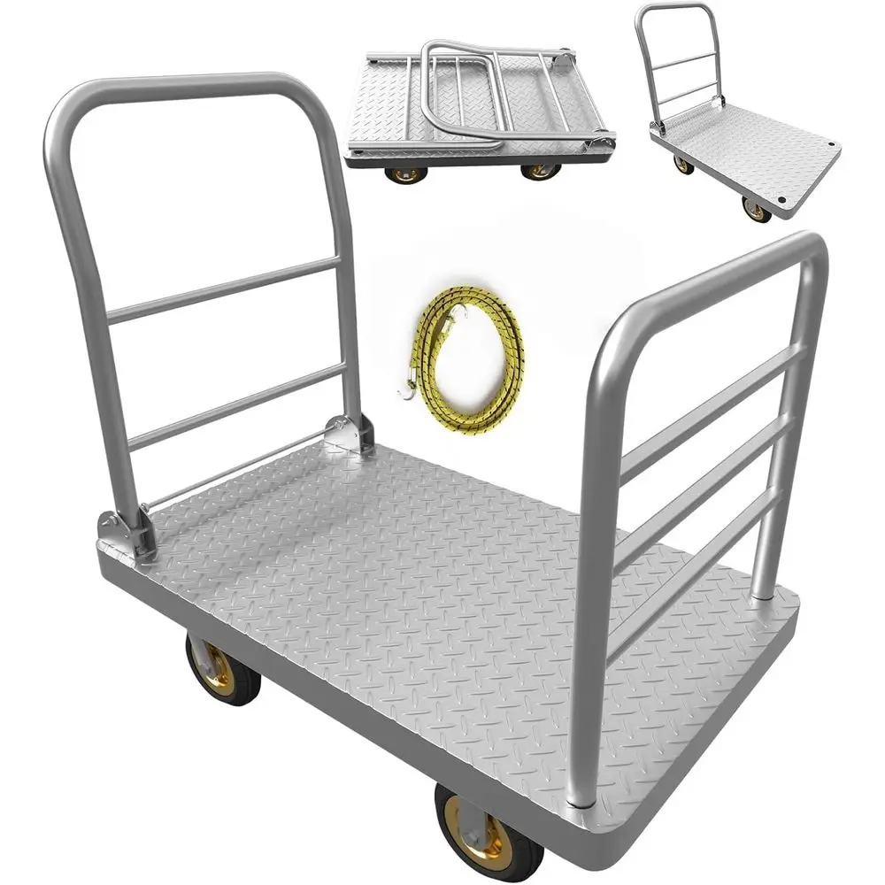 48x24 Heavy-Duty Platform Truck Cart 2650lbs Capacity, Detachable Rear Guardrail, Swivel Casters, Push Cart, 2 Pairs Work Gloves
48x24 Heavy-Duty Platform Truck Cart 2650lbs Capacity, Detachable Rear Guardrail, Swivel Casters, Push Cart, 2 Pairs Work Gloves