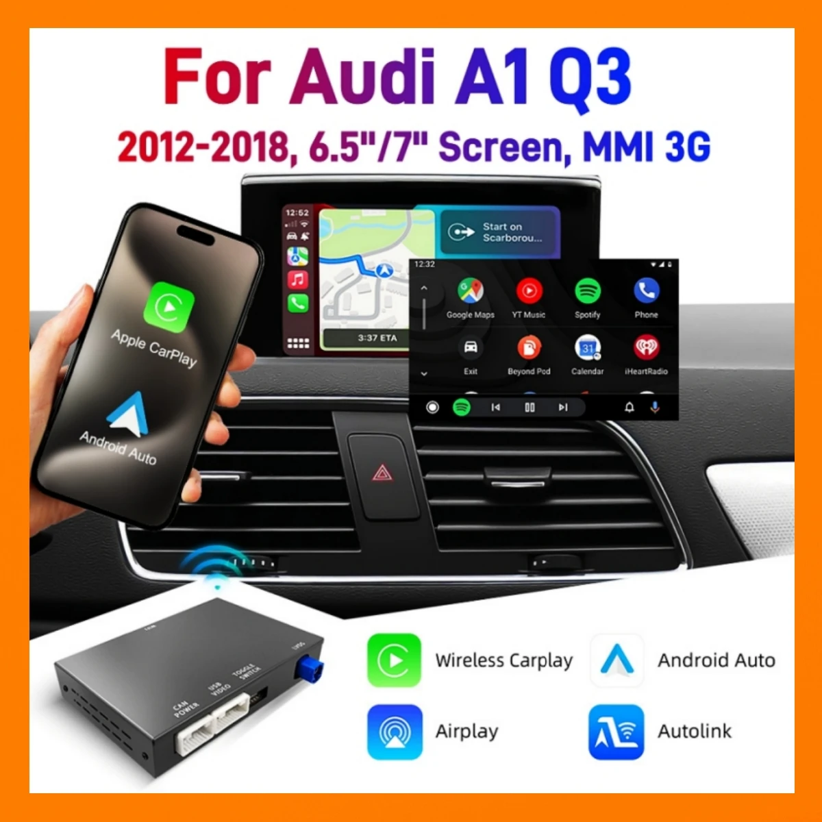 Беспроводной модуль CarPlay для Audi A1 Q3 2012-2018 годов выпуска, экран 6.5"/7", MMI 3G, Android Auto, Autolink, Airplay, камера заднего вида
Беспроводной модуль CarPlay для Audi A1 Q3 2012-2018 годов выпуска, экран 6.5"/7", MMI 3G, Android Auto, Autolink, Airplay, камера заднего вида