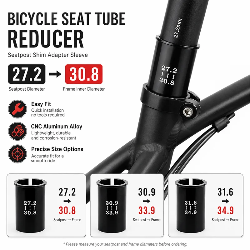 Aluminum Bicycle Seatpost Shim Adapter 22.2-34.9mm Bike Seat Tube Reducer Sleeve MTB Road Bike Converter
Aluminum Bicycle Seatpost Shim Adapter 22.2-34.9mm Bike Seat Tube Reducer Sleeve MTB Road Bike Converter