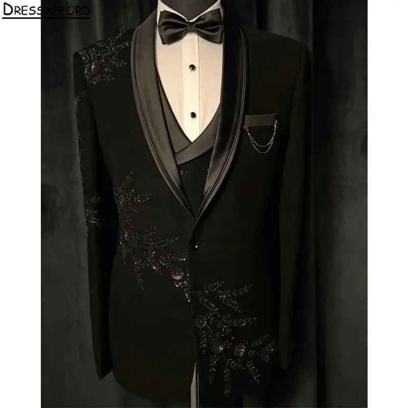 Black Formal Men Business Beading Sequined Occasion Tuxedos Grooms Wedding Party Prom Male Suit 2 Piece Set Blazer Pants
Black Formal Men Business Beading Sequined Occasion Tuxedos Grooms Wedding Party Prom Male Suit 2 Piece Set Blazer Pants
