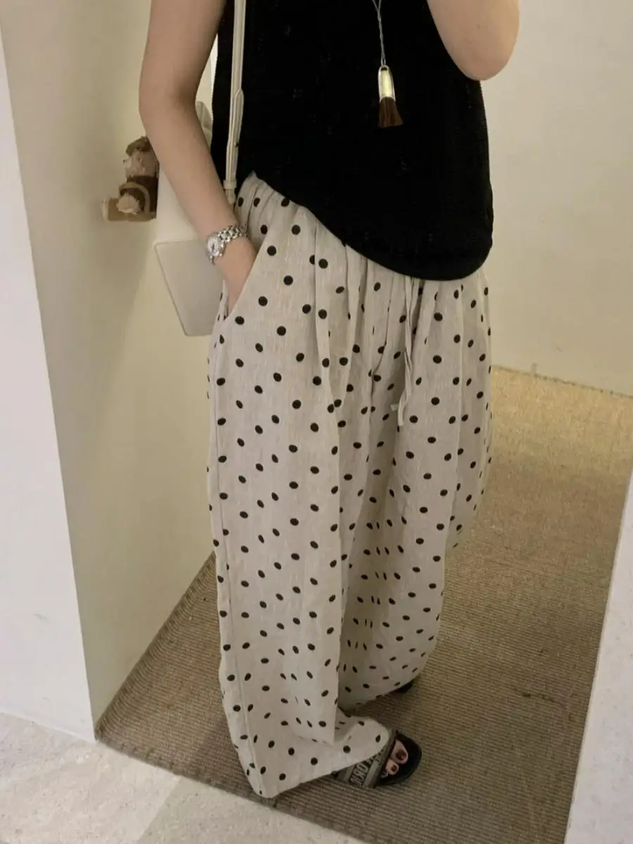 New 2026 Summer Polka Dot Linen Elastic Waist Wide Leg Pants Casual Sun Protection Loose High Waist Pants for Middle-Aged Women
New 2026 Summer Polka Dot Linen Elastic Waist Wide Leg Pants Casual Sun Protection Loose High Waist Pants for Middle-Aged Women