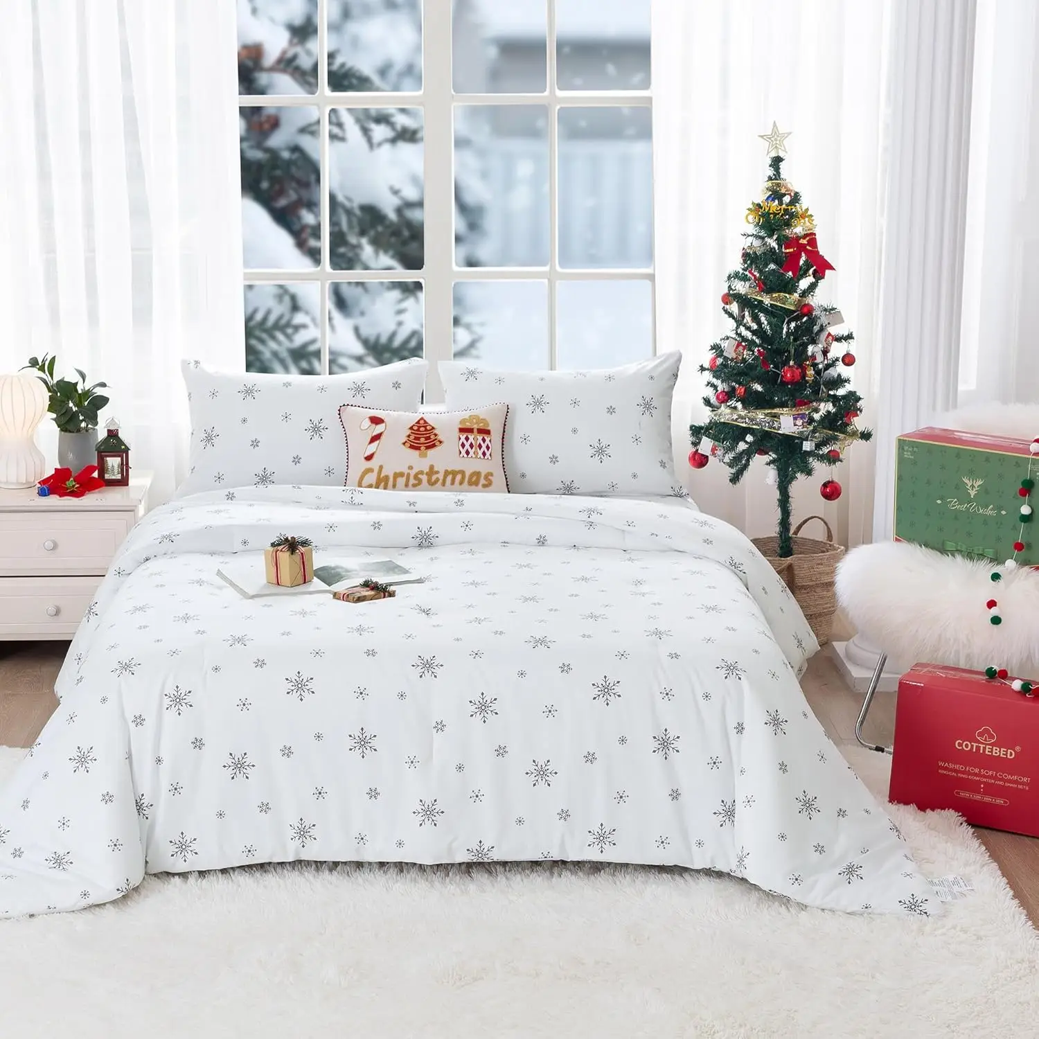 Ultra-Soft 5/7 Piece Snowflakes BedSheetsand Fluffy ChristmasComforterSet Bed in aBag Twin/Queen Size
Ultra-Soft 5/7 Piece Snowflakes BedSheetsand Fluffy ChristmasComforterSet Bed in aBag Twin/Queen Size