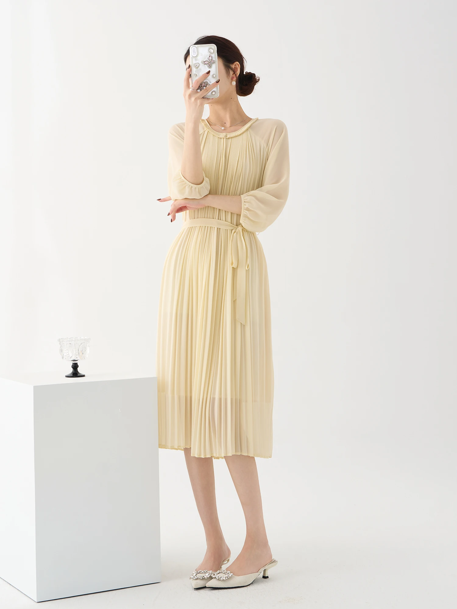 Elegant Yellow Pear Colored Dress Women's Waist Cinched Belted Midi Skirt Slimming Age Reducing Polyester Spring City Commute
Elegant Yellow Pear Colored Dress Women's Waist Cinched Belted Midi Skirt Slimming Age Reducing Polyester Spring City Commute