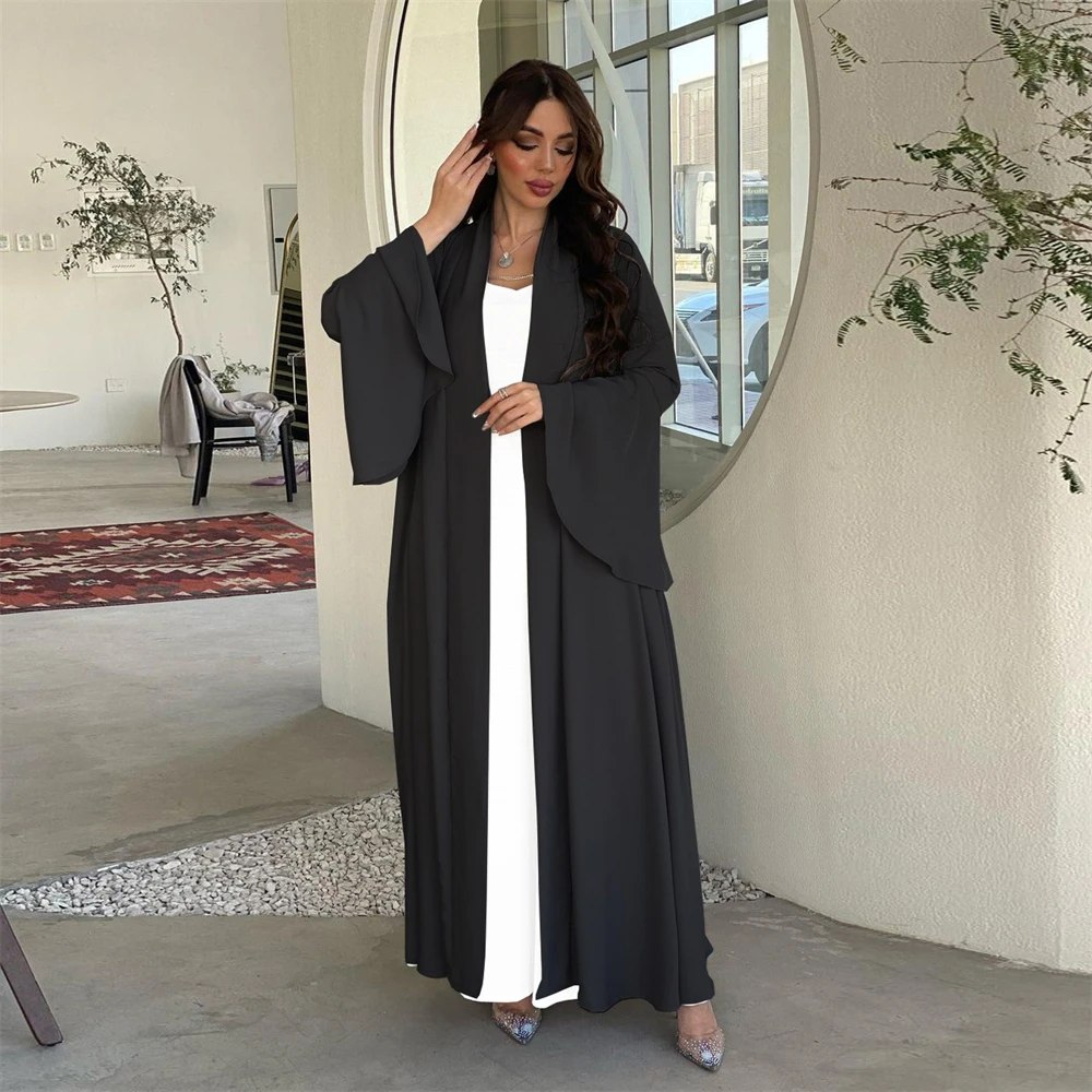 Eid Plain Open Abaya Kimono Femme Musulmane Turkey Muslim Long Dresses Ruffle Sleeve Abayas for Women Dubai Islam Modest Outwear
Eid Plain Open Abaya Kimono Femme Musulmane Turkey Muslim Long Dresses Ruffle Sleeve Abayas for Women Dubai Islam Modest Outwear