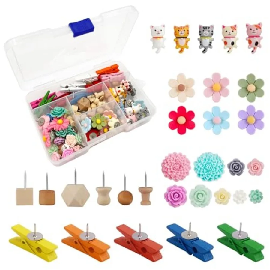 72-Piece Decorative Push Pins with Storage Box, Cute Assorted Cat, Flower and Heart Thumb Tacks for Bulletin Boards, Cork Board
72-Piece Decorative Push Pins with Storage Box, Cute Assorted Cat, Flower and Heart Thumb Tacks for Bulletin Boards, Cork Board