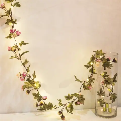 Battery Operated Flower Green Leaf String Lights Artificial Ivy Vine Fairy Light Wedding Party Christmas Home Room Decoration