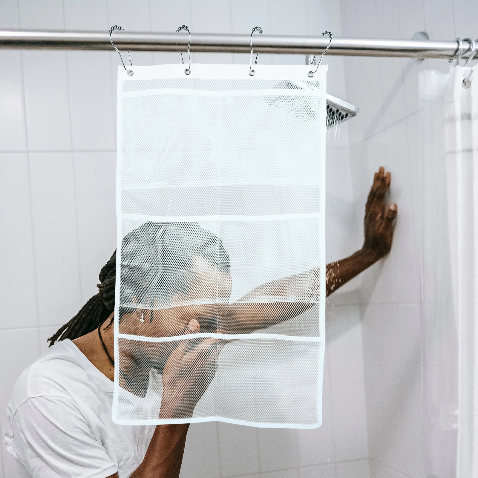 1pc 6 Pocket Hanging Mesh Bath Shower Organizer Bag White Lightweight Quick Dry Rust Resistant Storage Bathroom Accessories
1pc 6 Pocket Hanging Mesh Bath Shower Organizer Bag White Lightweight Quick Dry Rust Resistant Storage Bathroom Accessories