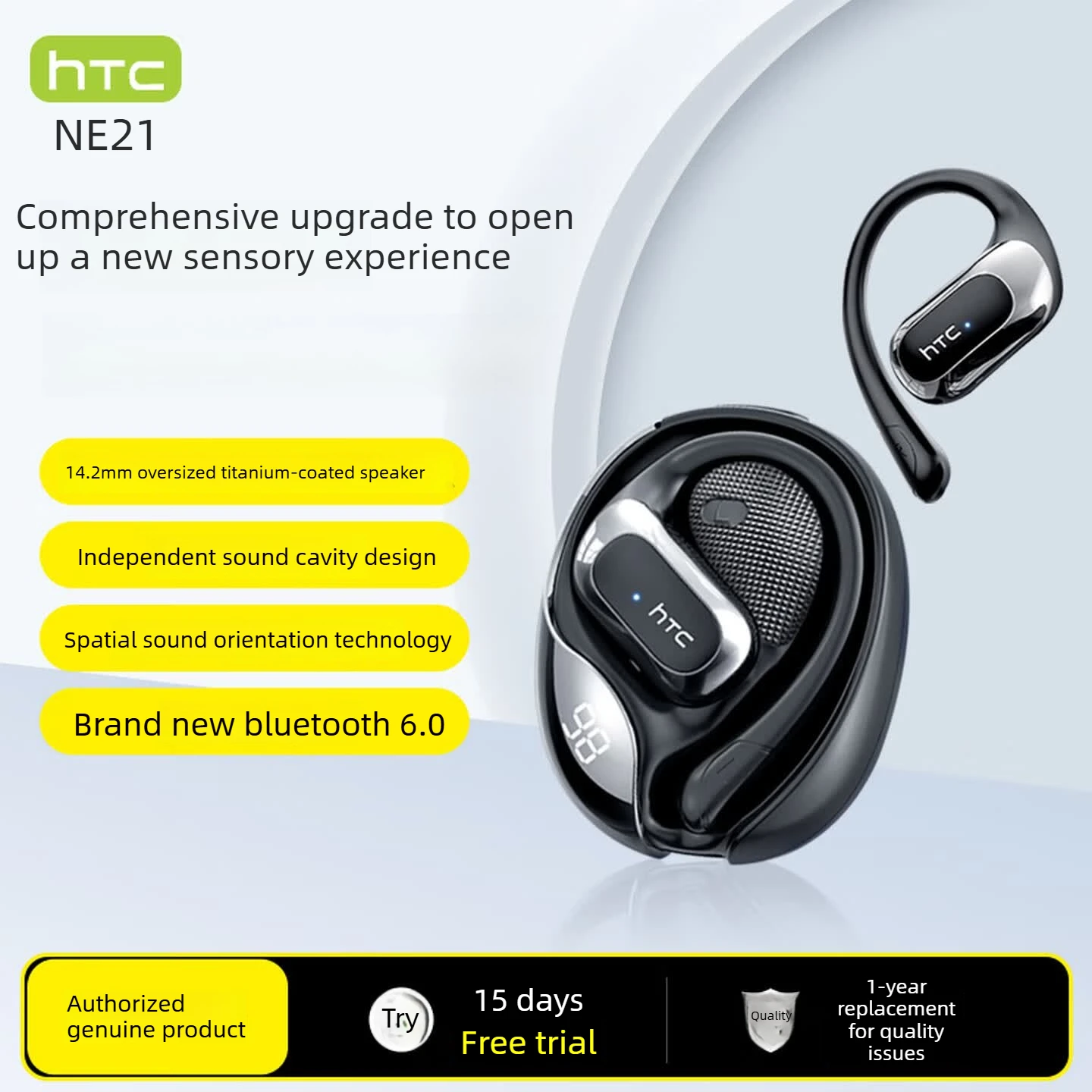 HTC NE21 AI Translator Wireless Open-Ear Bluetooth 6.0 360 Spatial Audio, 30H Battery, ENC Mic, Sports Headset for Xiaomi, Beige
HTC NE21 AI Translator Wireless Open-Ear Bluetooth 6.0 360 Spatial Audio, 30H Battery, ENC Mic, Sports Headset for Xiaomi, Beige