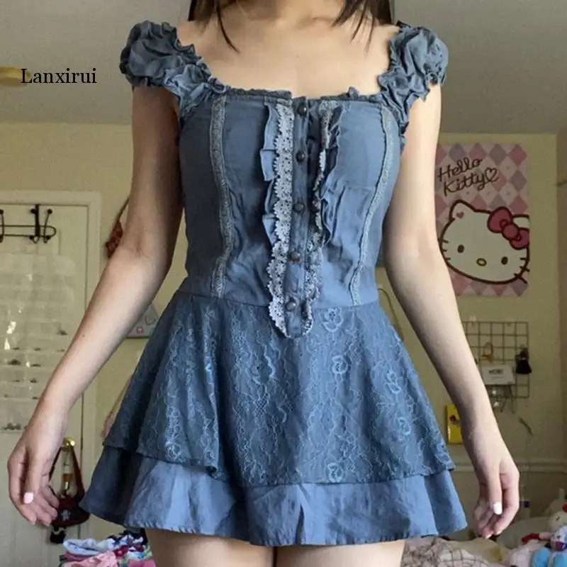 Backless Lace Up-line Dress Aesthetic Vintage Denim Blue Ruffles Button Mini Dress Retro Holiday Women
Backless Lace Up-line Dress Aesthetic Vintage Denim Blue Ruffles Button Mini Dress Retro Holiday Women