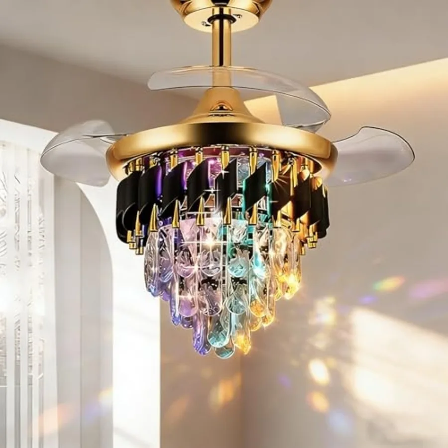 30" Retractable Crystal Ceiling Fan with Light, RGB Modern Chandelier Fan 6 Speeds Reversible Blades
30" Retractable Crystal Ceiling Fan with Light, RGB Modern Chandelier Fan 6 Speeds Reversible Blades