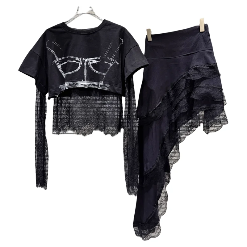 Summer 2026 New Sweet And Spicy Print Lace Top T-Shirt Short Sleeve Asymmetrical Half Skirt Set Women's Fashion Ensemble
Summer 2026 New Sweet And Spicy Print Lace Top T-Shirt Short Sleeve Asymmetrical Half Skirt Set Women's Fashion Ensemble