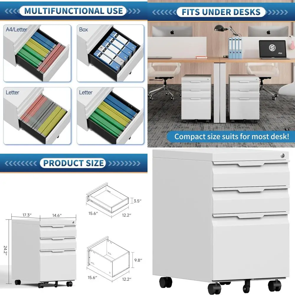 3-Drawer Rolling File Cabinet, Mobile Metal Storage for Home Office, Legal/Letter/A4 Files - White, Assembly Needed
3-Drawer Rolling File Cabinet, Mobile Metal Storage for Home Office, Legal/Letter/A4 Files - White, Assembly Needed