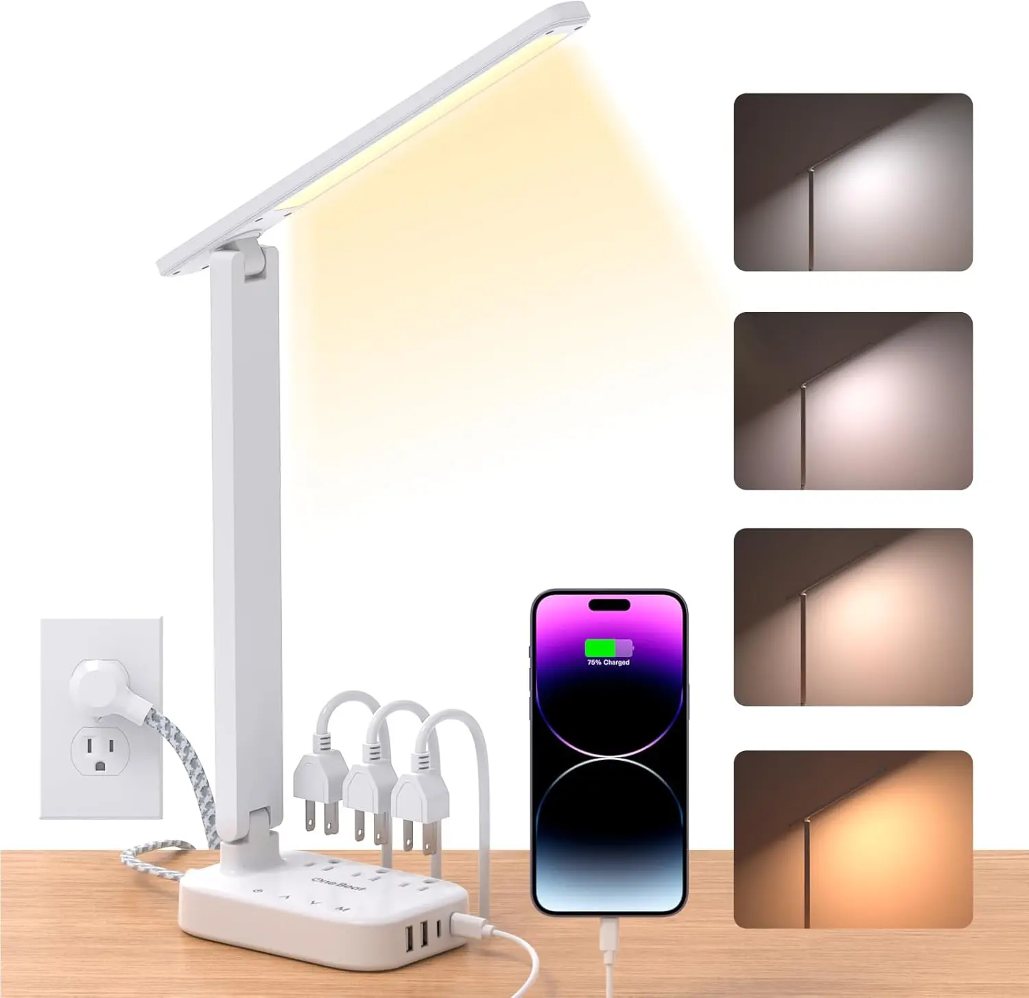 Small LED Desk Lamp with Power Strip 5ft Cord, 3 Outlets 4 USB Ports, 4 Modes 5 Levels Touch, Study Reading Light for Home Office Bedroom Dorm
Small LED Desk Lamp with Power Strip 5ft Cord, 3 Outlets 4 USB Ports, 4 Modes 5 Levels Touch, Study Reading Light for Home Office Bedroom Dorm