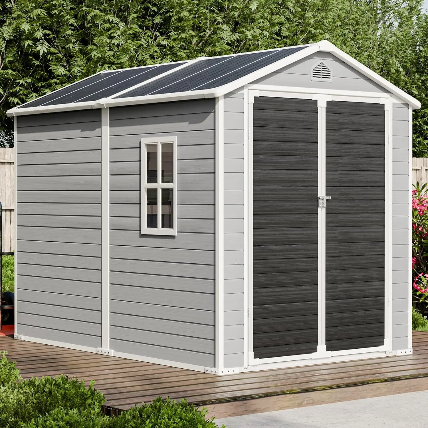 8x6 FT Storage Shed, Large Waterproof Resin Outdoor Sheds with Floor & Lockable Door & Window & Vents, Plastic Tool Shed for Out
8x6 FT Storage Shed, Large Waterproof Resin Outdoor Sheds with Floor & Lockable Door & Window & Vents, Plastic Tool Shed for Out
