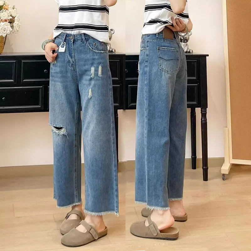 High Waist Loose Fit Straight Leg Denim Jeans Summer 2026 Women's Casual Pants with Ripped Details And Frayed Hem for plus Size
High Waist Loose Fit Straight Leg Denim Jeans Summer 2026 Women's Casual Pants with Ripped Details And Frayed Hem for plus Size