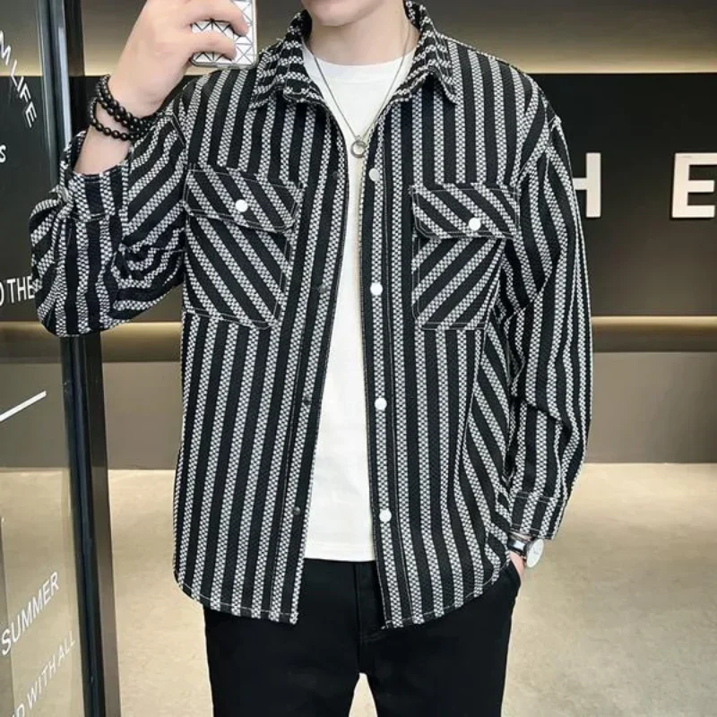 Clothes Graphic Male Top Korean Style Men's Shirt and Blouse Vintage Cool Striped Long Sleeve Black with Pocket Hipster Cotton I
Clothes Graphic Male Top Korean Style Men's Shirt and Blouse Vintage Cool Striped Long Sleeve Black with Pocket Hipster Cotton I