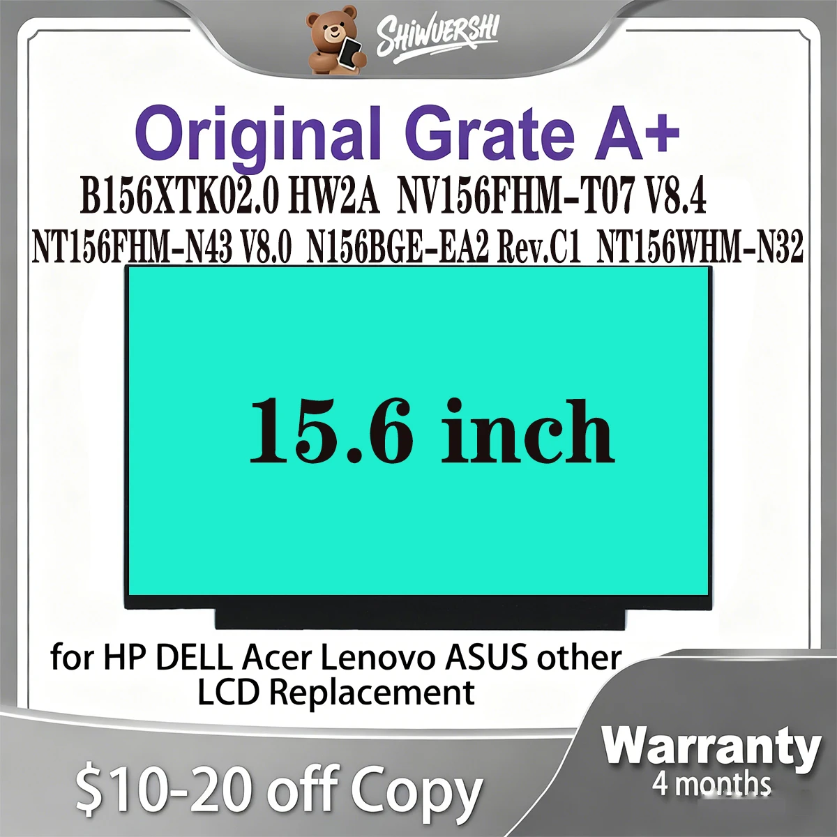 Original NEW A+ 15.6 inch Laptop Lcd Screen B156XTK02.0 HW2A NV156FHM T07 V8.4 NT156FHM N43 V8.0 N156BGE EA2 Rev.C1 NT156WHM N32
Original NEW A+ 15.6 inch Laptop Lcd Screen B156XTK02.0 HW2A NV156FHM T07 V8.4 NT156FHM N43 V8.0 N156BGE EA2 Rev.C1 NT156WHM N32