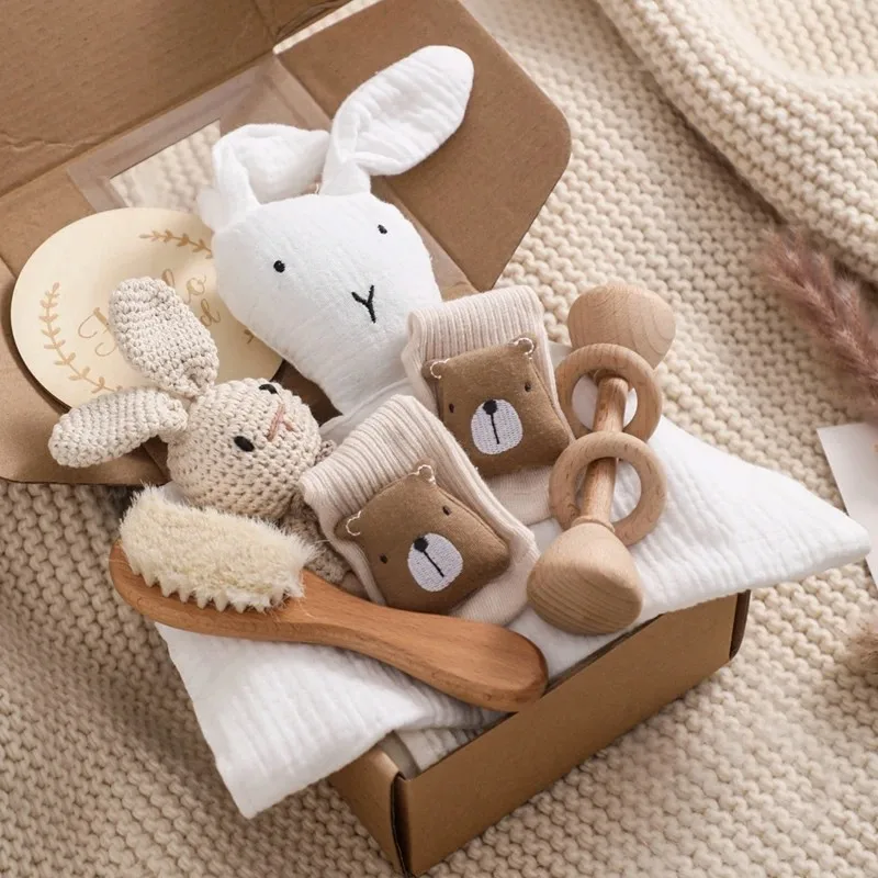 Baby Wooden Crochet Rattle Brushs Bracelet Towel Double Sided Cotton Blanket Newborn Bath Set Gifts Box For Baby Shower Gift
Baby Wooden Crochet Rattle Brushs Bracelet Towel Double Sided Cotton Blanket Newborn Bath Set Gifts Box For Baby Shower Gift
