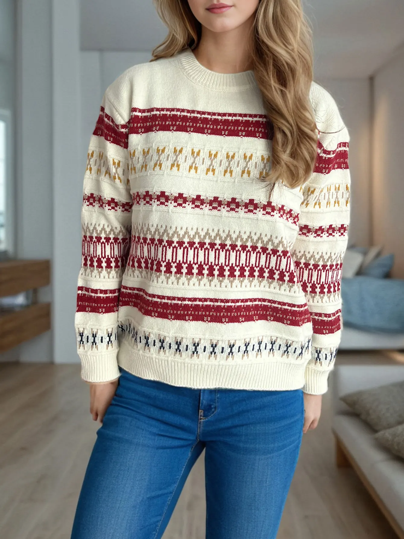 Women's Patchwork Long Sleeve round Neck Sweater Autumn Winter Casual Daily Basic Regular Fit
Women's Patchwork Long Sleeve round Neck Sweater Autumn Winter Casual Daily Basic Regular Fit