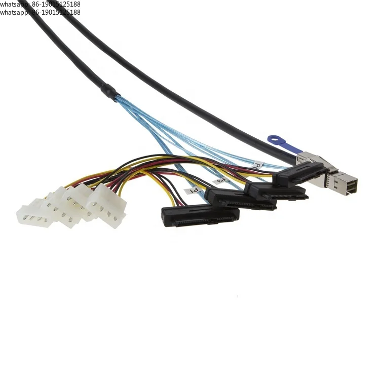 Internal Mini SAS SFF-8644 to 4 x SFF-8482 breakout Cable with SATA Power data cable
Internal Mini SAS SFF-8644 to 4 x SFF-8482 breakout Cable with SATA Power data cable