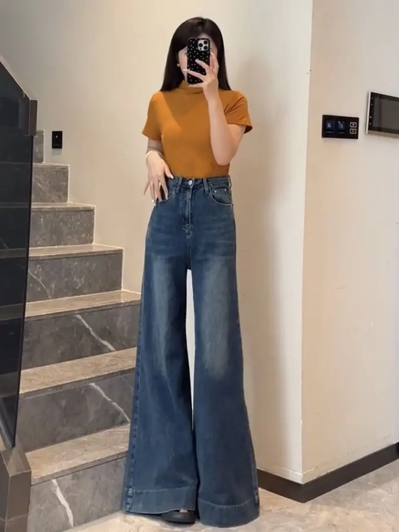 Ретро-джинсы с широкими штанинами, темно-синие, женские, с высокой талией, стройнящие, универсальные, в пол, весенняя новинка
Ретро-джинсы с широкими штанинами, темно-синие, женские, с высокой талией, стройнящие, универсальные, в пол, весенняя новинка