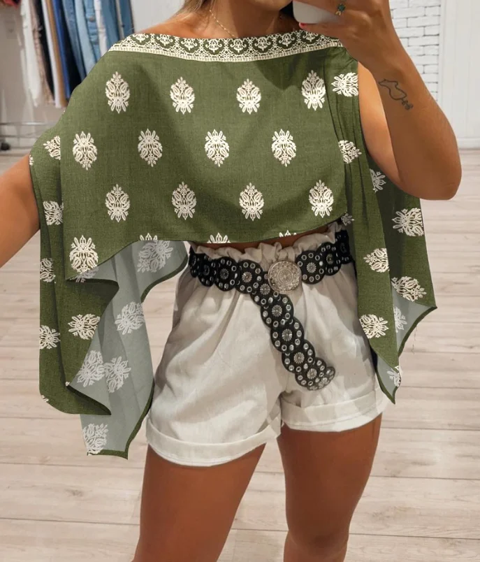 Bohemian Style Printed Floral Off Shoulder Short Sleeved Multifunctional Shirt with Striped Top for Women's Summer Elegant Top
Bohemian Style Printed Floral Off Shoulder Short Sleeved Multifunctional Shirt with Striped Top for Women's Summer Elegant Top