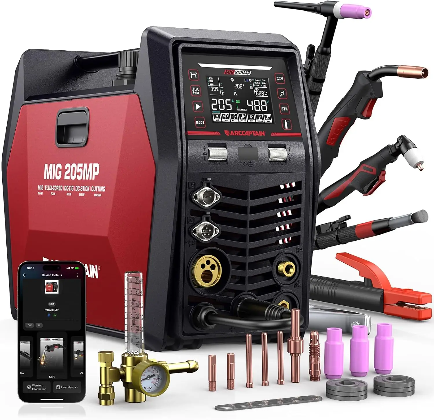 ARCCAPTAIN MIG205MP MIG Welder 9 IN 1 iControl APP Control Plasma Cutter/Pulsed MIG/Flux Core/Spool Gun/DC HF/Lift TIG/Clean/Stick Aluminum Welding Machine 120/240V Dual Voltage
ARCCAPTAIN MIG205MP MIG Welder 9 IN 1 iControl APP Control Plasma Cutter/Pulsed MIG/Flux Core/Spool Gun/DC HF/Lift TIG/Clean/Stick Aluminum Welding Machine 120/240V Dual Voltage