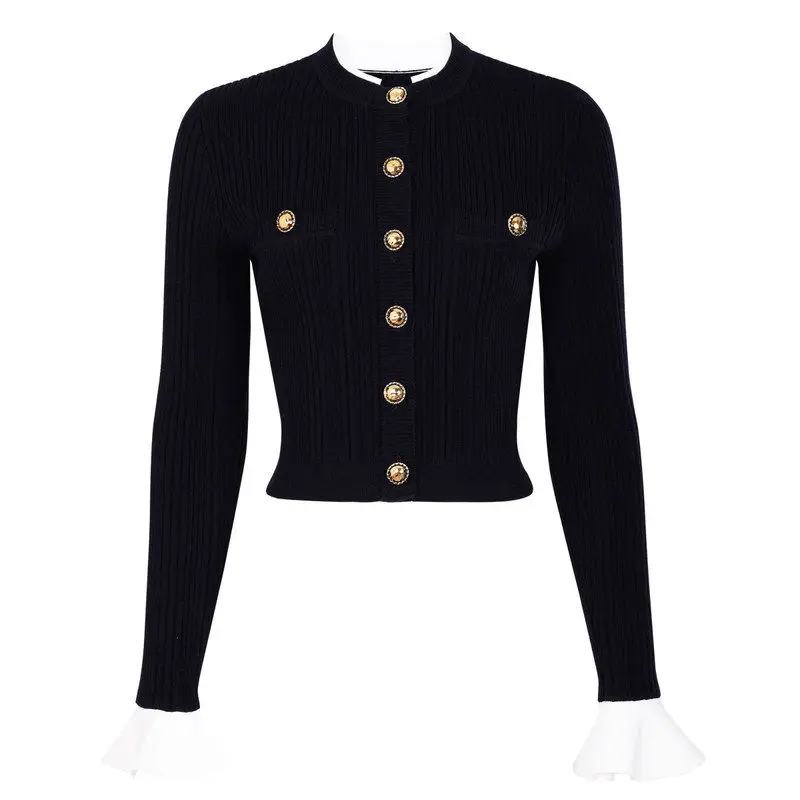 Fashionable Knitted Short Sleeve Long Sleeve round Neck Gold Button Spring Autumn Quality Women's Top European Style Regular Fit
Fashionable Knitted Short Sleeve Long Sleeve round Neck Gold Button Spring Autumn Quality Women's Top European Style Regular Fit