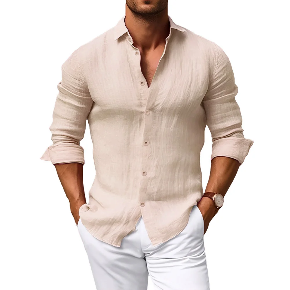 Spring Men's Long Sleeve Shirt Cotton Linen Solid Color Turn-down Collar Button Tops Male Breathable Lightwight Casual Dailywear
Spring Men's Long Sleeve Shirt Cotton Linen Solid Color Turn-down Collar Button Tops Male Breathable Lightwight Casual Dailywear
