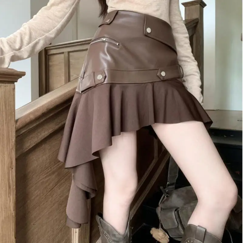 Осень-зима, новая женская полуюбка из искусственной кожи, модная полуюбка с нерегулярными рюшами по краям, трапециевидной формы с высокой талией, тонкая полуюбка с запахом на бедрах
Осень-зима, новая женская полуюбка из искусственной кожи, модная полуюбка с нерегулярными рюшами по краям, трапециевидной формы с высокой талией, тонкая полуюбка с запахом на бедрах