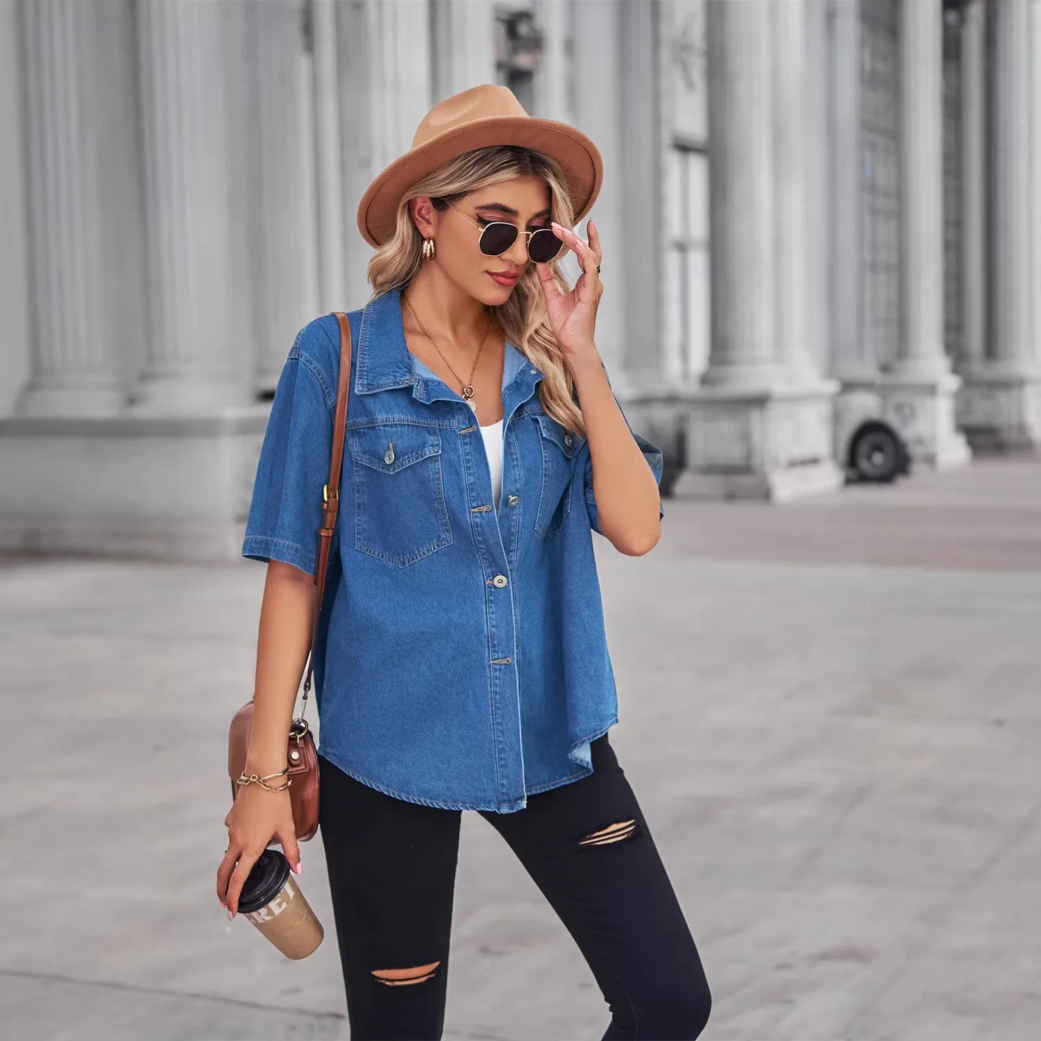 Summer Women's Clothing Washed Denim Open Front Shirt Batwing Sleeve Blouse Streetwear Urban Print Mid Long Rayon Fabric
Summer Women's Clothing Washed Denim Open Front Shirt Batwing Sleeve Blouse Streetwear Urban Print Mid Long Rayon Fabric