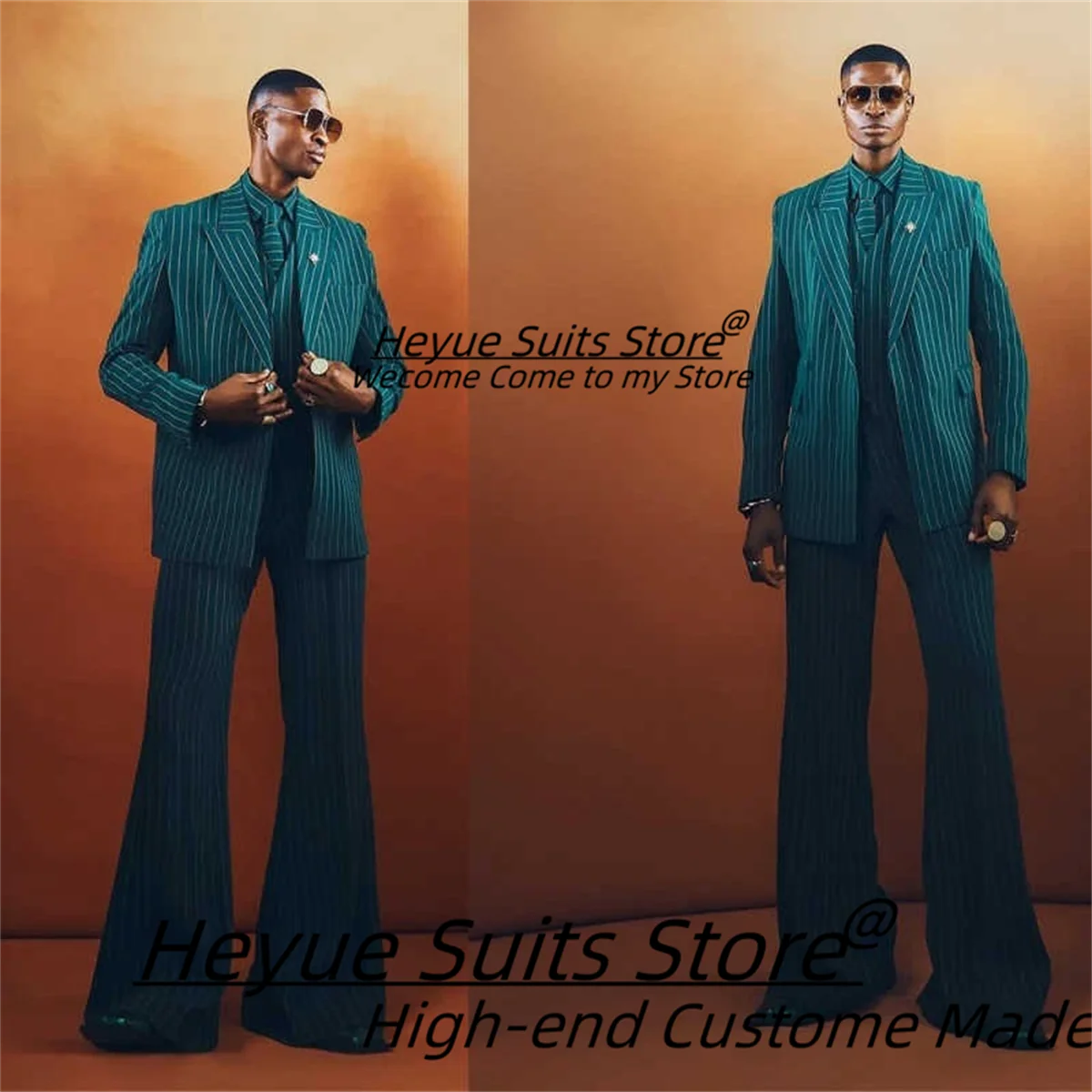 Модные деловые мужские костюмы в зеленую полоску по индивидуальному заказу, приталенные свадебные смокинги с пиковыми лацканами для жениха, комплекты из 3 предметов, trajes para hombre 
Модные деловые мужские костюмы в зеленую полоску по индивидуальному заказу, приталенные свадебные смокинги с пиковыми лацканами для жениха, комплекты из 3 предметов, trajes para hombre