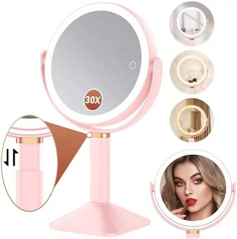 Lighted Makeup Mirror With 30X Magnification And Adjustable Height
Lighted Makeup Mirror With 30X Magnification And Adjustable Height