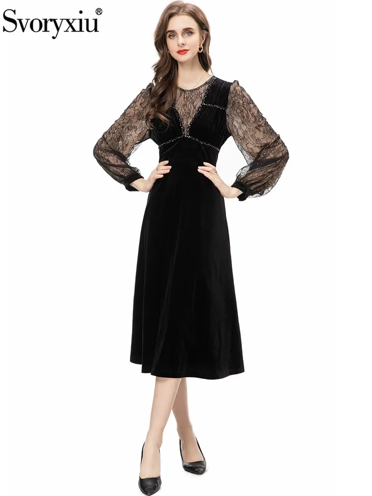 Svoryxiu Autumn Fashion Designer Party Black Elegant Midi Dress Women's O-Neck Net Yarn Lace Sequins Crystal High Waist Dresses
Svoryxiu Autumn Fashion Designer Party Black Elegant Midi Dress Women's O-Neck Net Yarn Lace Sequins Crystal High Waist Dresses