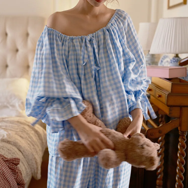 Женский домашний комплект из 100% хлопка: модная клетчатая пижама для осени и зимы, свободная и милая, для сна и отдыха
Женский домашний комплект из 100% хлопка: модная клетчатая пижама для осени и зимы, свободная и милая, для сна и отдыха