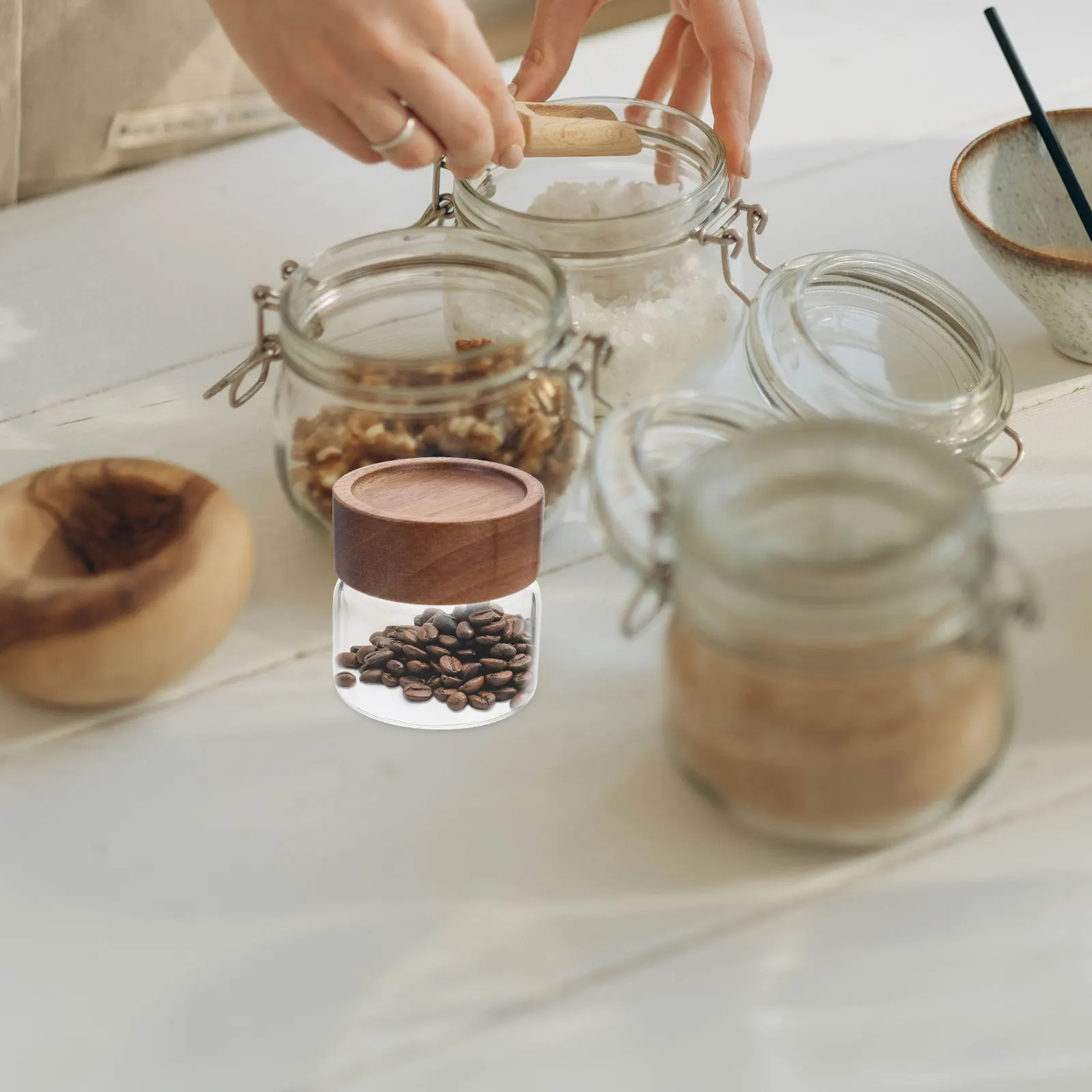 Sealed Glass Storage Jars Acacia Wood Lid 65mm Diameter 55mm Height Clear Canisters Food Containers Tea Coffee Sugar
Sealed Glass Storage Jars Acacia Wood Lid 65mm Diameter 55mm Height Clear Canisters Food Containers Tea Coffee Sugar
