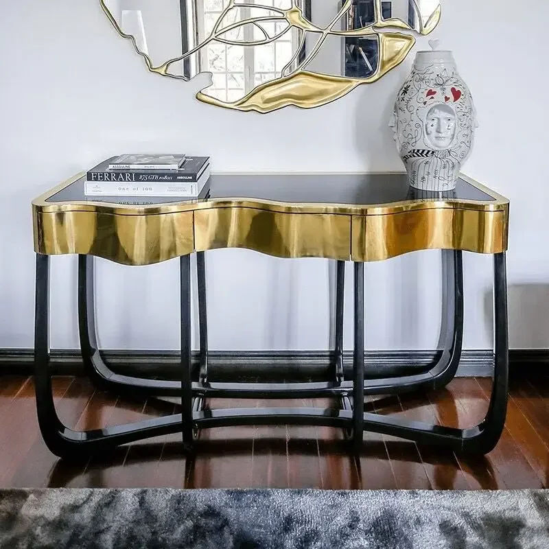 B light luxury stainless steel entrance table creative tempered glass living room simple wall table entry end view table
B light luxury stainless steel entrance table creative tempered glass living room simple wall table entry end view table