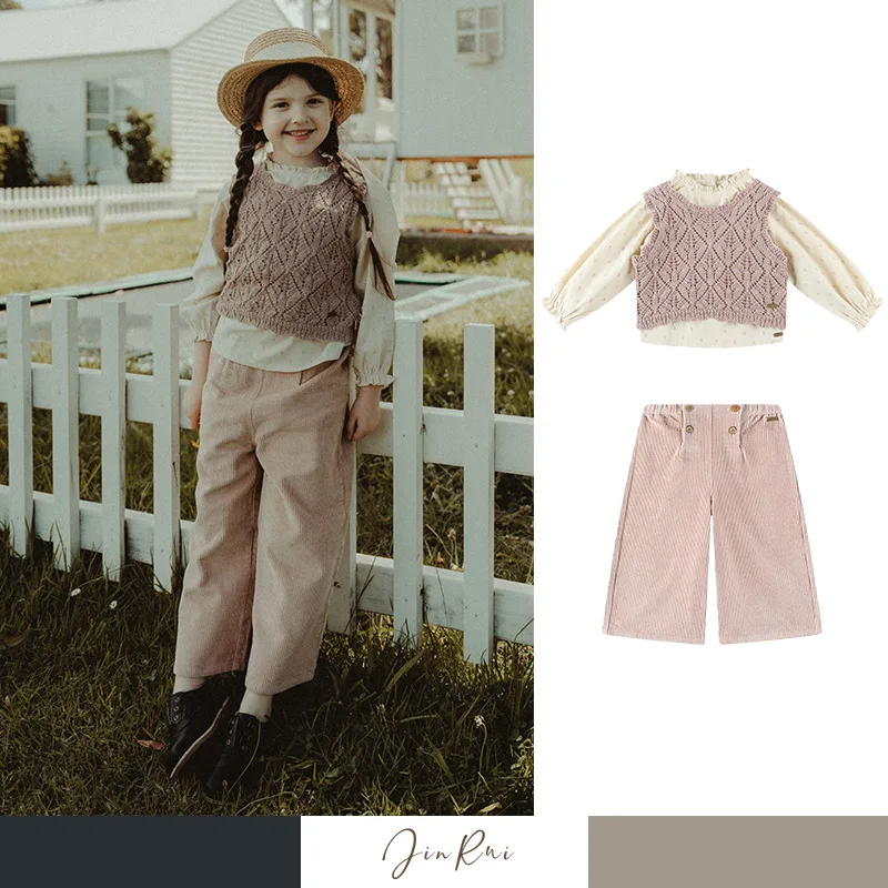 In Stock Nordic Niche Corduroy Pants Three-Piece Set Hollow Knit Pullover Vest Stand Collar Printed Shirt for Girls
In Stock Nordic Niche Corduroy Pants Three-Piece Set Hollow Knit Pullover Vest Stand Collar Printed Shirt for Girls
