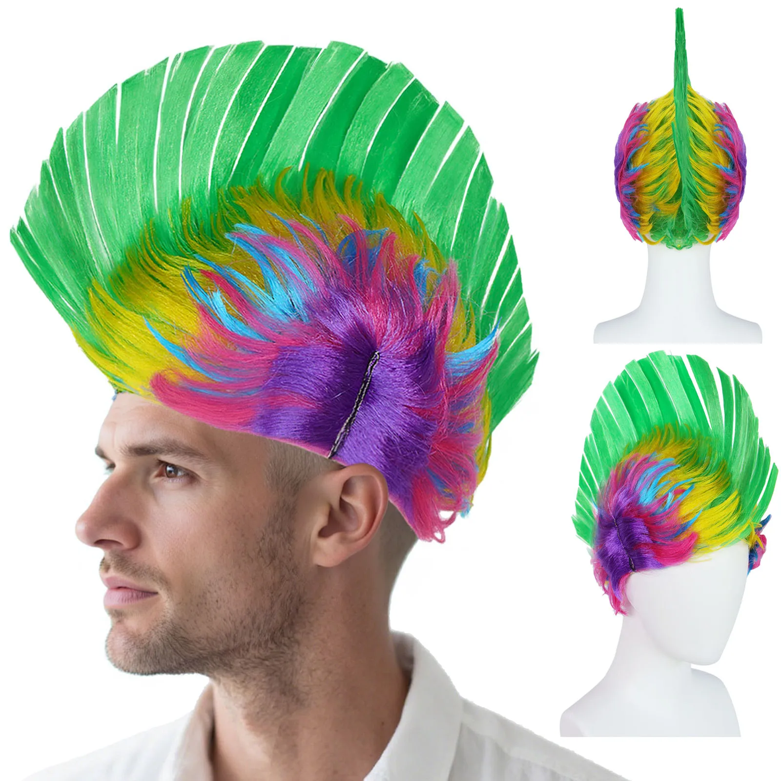 Synthetic Rainbow Mohawk Wig for Men Women, for Football Game, Party, Festival and Cosplay, Colorful Fan Wig
Synthetic Rainbow Mohawk Wig for Men Women, for Football Game, Party, Festival and Cosplay, Colorful Fan Wig