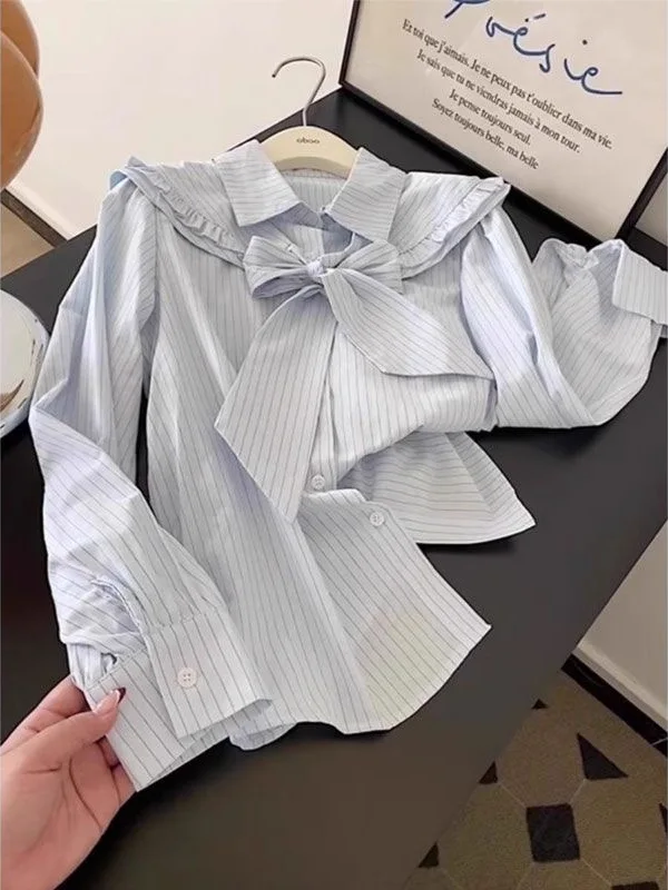Женская свободная повседневная блузка с длинным рукавом в полоску с узлом, весна 2025, модный тренд, китайский стиль
Женская свободная повседневная блузка с длинным рукавом в полоску с узлом, весна 2025, модный тренд, китайский стиль