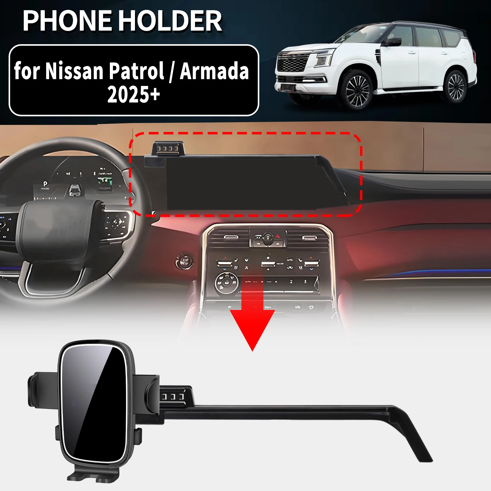 for Nissan Patrol / Armada Y63 2025 2026 2027 LHD Auto Phone Holder Mount GPS Navigation Bracket Stable Car Accessories
for Nissan Patrol / Armada Y63 2025 2026 2027 LHD Auto Phone Holder Mount GPS Navigation Bracket Stable Car Accessories