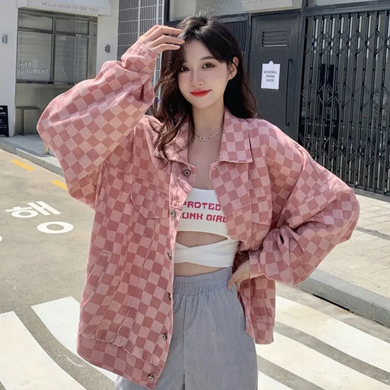 Pink Checkerboard Plaid Denim Jacket Spring 2022 Women Jeans Coat Casual Outfits Long Sleeve Lady Outerwear Jackets
Pink Checkerboard Plaid Denim Jacket Spring 2022 Women Jeans Coat Casual Outfits Long Sleeve Lady Outerwear Jackets