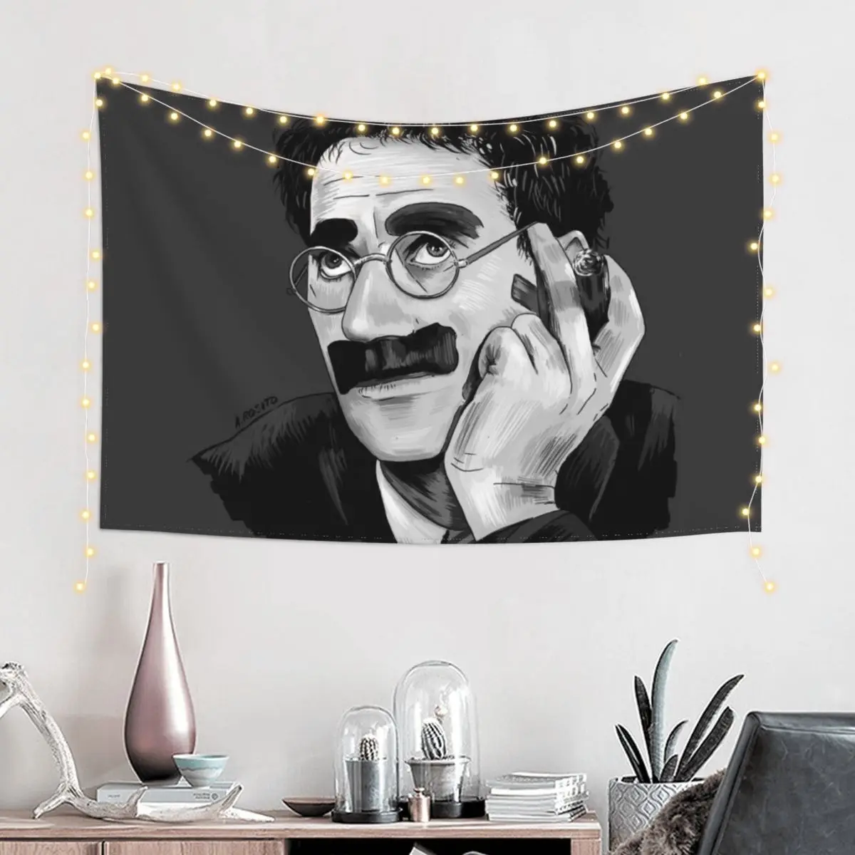 Groucho Marx Portrait Illustration by Burro Tapestry Wall Hanging Decor Bed Room Decoration Aesthetic Room Decor Tapestry
Groucho Marx Portrait Illustration by Burro Tapestry Wall Hanging Decor Bed Room Decoration Aesthetic Room Decor Tapestry