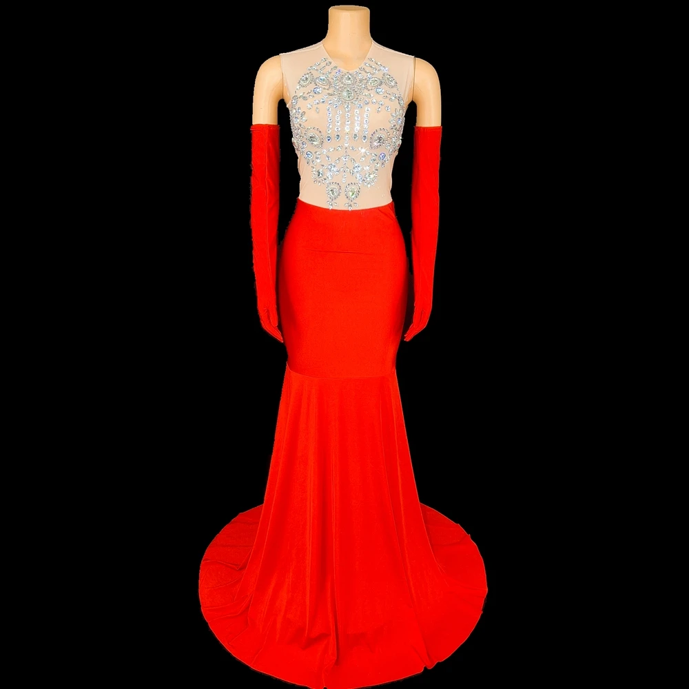Sparkly Rhinestones Dress with Gloves Set Women Birthday Party Sexy Evening Prom Long Train Gown Dress Singer Stage Wear
Sparkly Rhinestones Dress with Gloves Set Women Birthday Party Sexy Evening Prom Long Train Gown Dress Singer Stage Wear