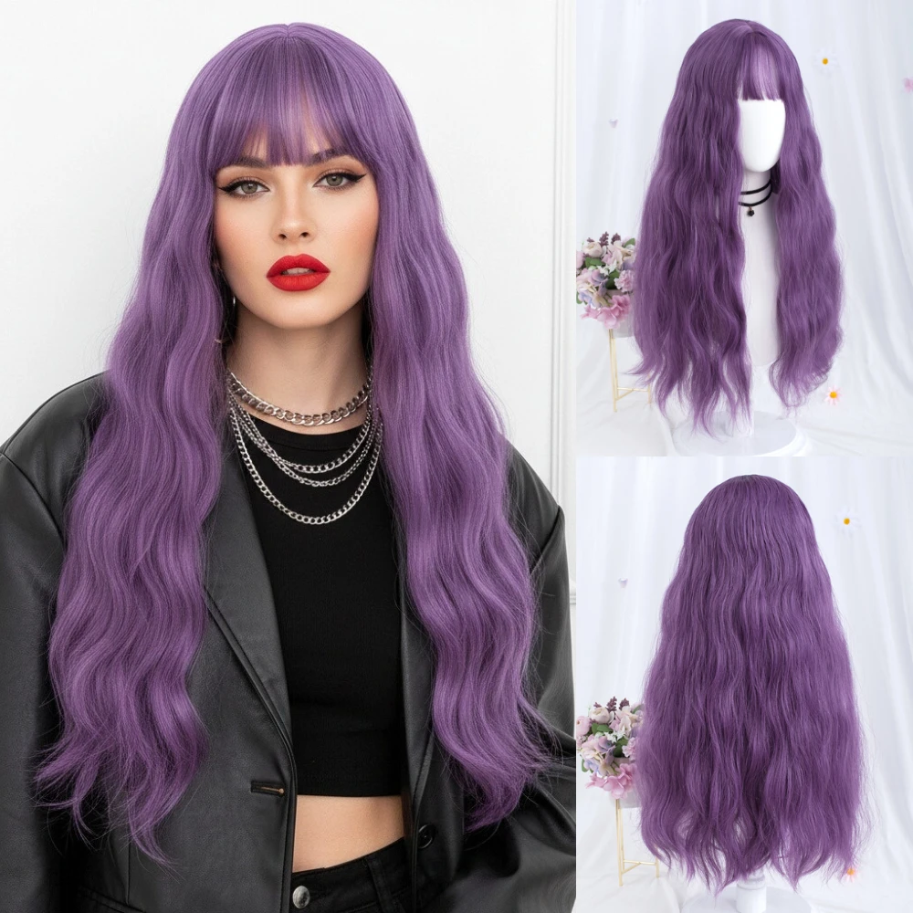 Synthetic Long Purple Water Wave Wigs With Bang For Women Heat Resistant Fiber Hair Wig Soft Realistic Looking
Synthetic Long Purple Water Wave Wigs With Bang For Women Heat Resistant Fiber Hair Wig Soft Realistic Looking