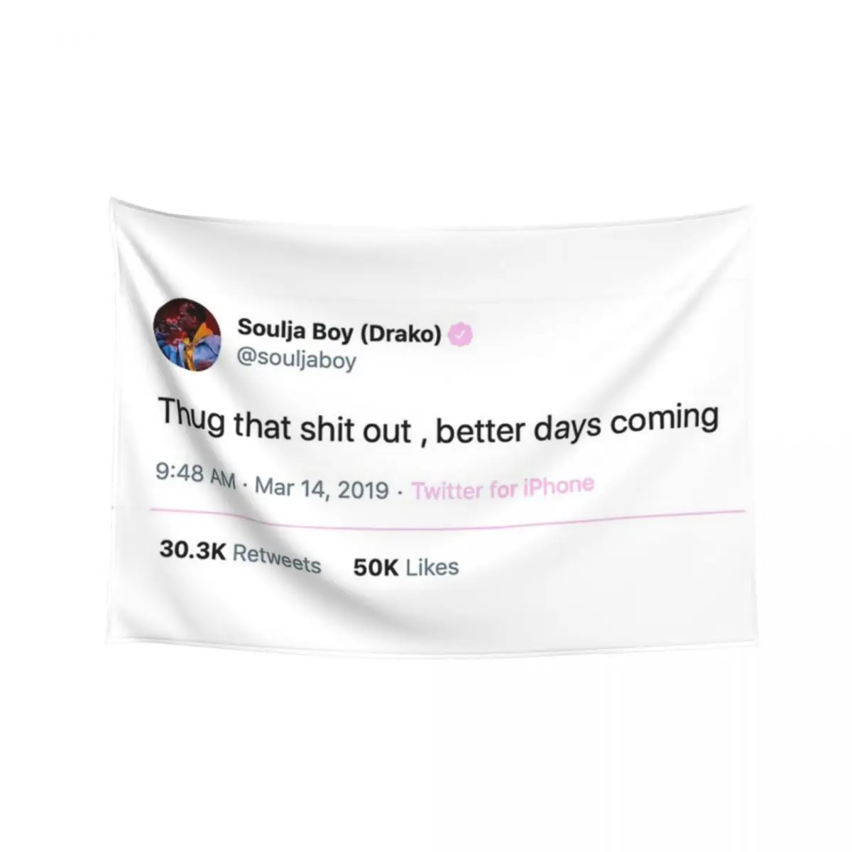 Soulja Boy Tweet Tapestry Room Decore Aesthetic Outdoor Decor Wall Decor Hanging Tapestry
Soulja Boy Tweet Tapestry Room Decore Aesthetic Outdoor Decor Wall Decor Hanging Tapestry
