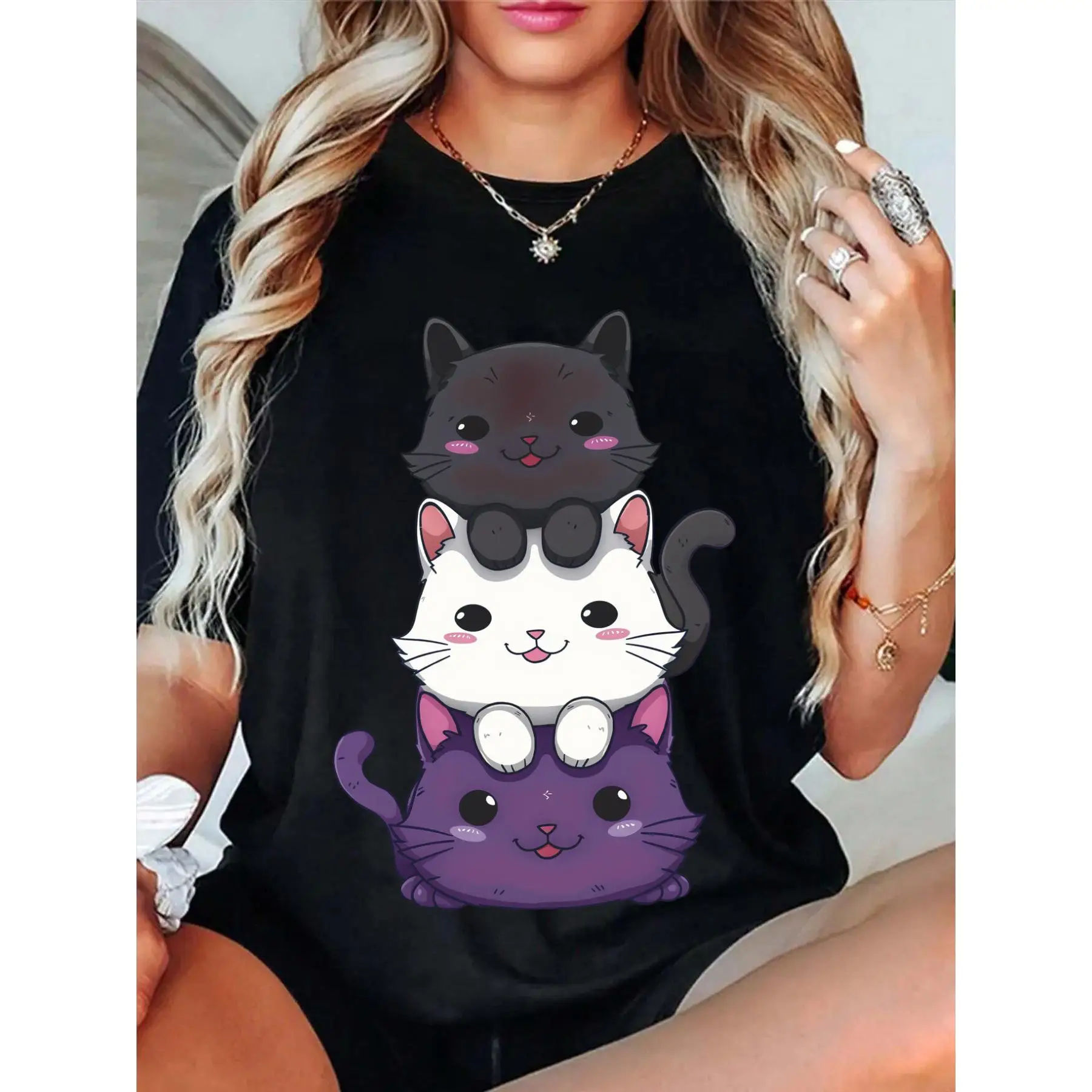 Women's Cute Cat Stack T-Shirt Funny Kitty Pile Graphic Tee Soft Casual Pet Lover Gift Summer Top
Women's Cute Cat Stack T-Shirt Funny Kitty Pile Graphic Tee Soft Casual Pet Lover Gift Summer Top