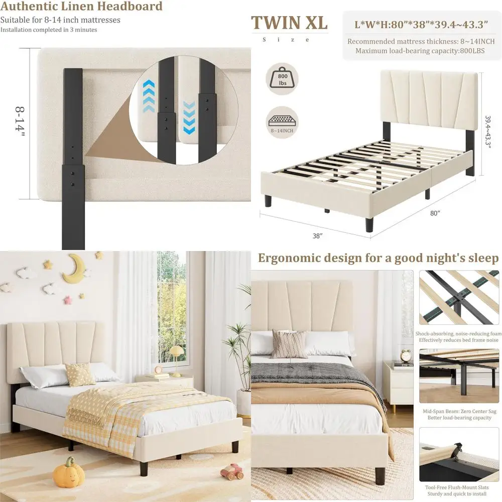 Двуспальная кровать Twin XL для детей, с льняной обивкой, деревянным ламельным основанием, бесшумным матрасом, без пружинного блока, простая сборка, унисекс
Двуспальная кровать Twin XL для детей, с льняной обивкой, деревянным ламельным основанием, бесшумным матрасом, без пружинного блока, простая сборка, унисекс